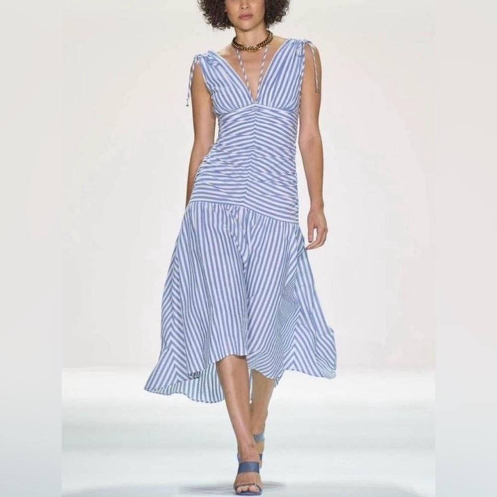 Veronica Beard 'Perrin' Striped Seersucker Maxi Dress, Washed Blue/White.